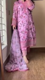 Pink Floral Printed Lawn 3-Piece Suit - Image 6