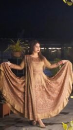 Luxury Printed Anarkali Gown Set with Matching Mask – 2 Piece Set - Image 5