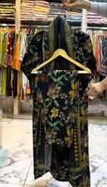 Black Floral Printed 3-Piece Suit with Yellow Printed Cuffs - Image 2