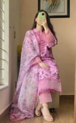 Pink Floral Printed Lawn 3-Piece Suit - Image 2