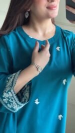 Teal Blue Embroidered Lawn 3-Piece Suit with Chiffon Dupatta - Image 2