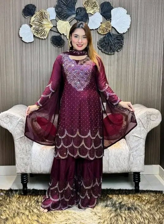 WhatsApp-Image-2025-07-10-at-04.22.22-2.jpeg Malaysian Stone Muslim Cotton Palazzo Suit Set for Women – Festive & Party Wear (Maroon & Black Variants) - Image 1