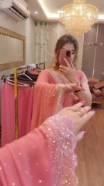 White Gold ইন্ডিয়ান জর্জেট শাড়ি – ব্লাউজ পিসসহ - Image 4