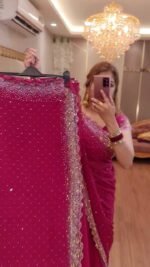 White Gold ইন্ডিয়ান জর্জেট শাড়ি – ব্লাউজ পিসসহ - Image 5