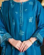 Elegant Teal Blue Embroidered 3-Piece Suit - Image 2